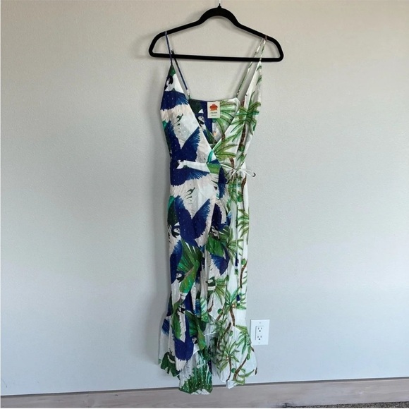 New FARM RIO Mixed Palm Wrap Dress Green White Multi Bohemian Midi Casual NWT XS - Picture 3 of 14